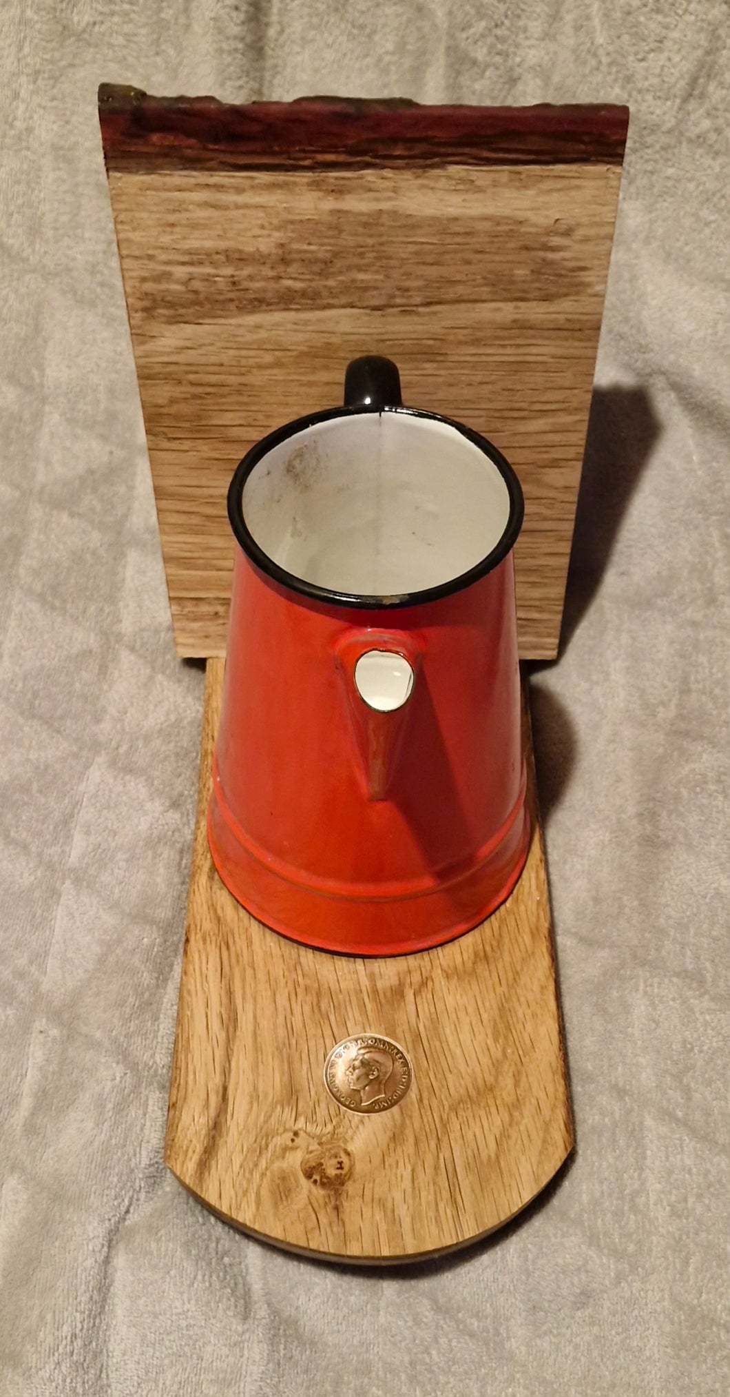 Red Enamel Coffee Pot Bird feeder or planter.  Price includes shipping.