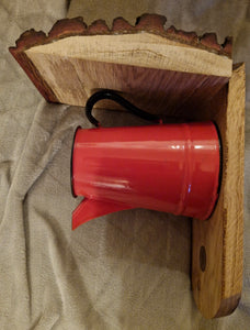 Red Enamel Coffee Pot Bird feeder or planter.  Price includes shipping.