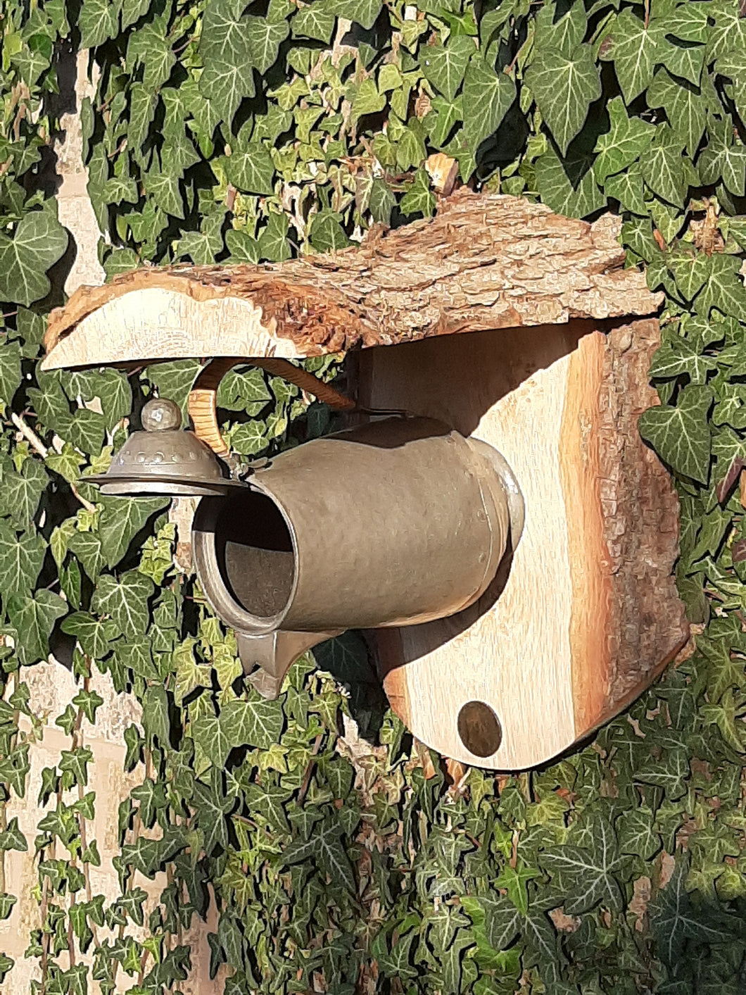 Pewter Coffee Pot Bird Feeder or planter